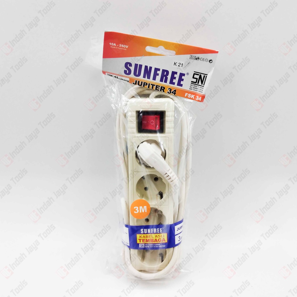 SUNFREE JUPITER 34 Stop Kontak 4 Lubang Kabel 3 M Colokan Listrik