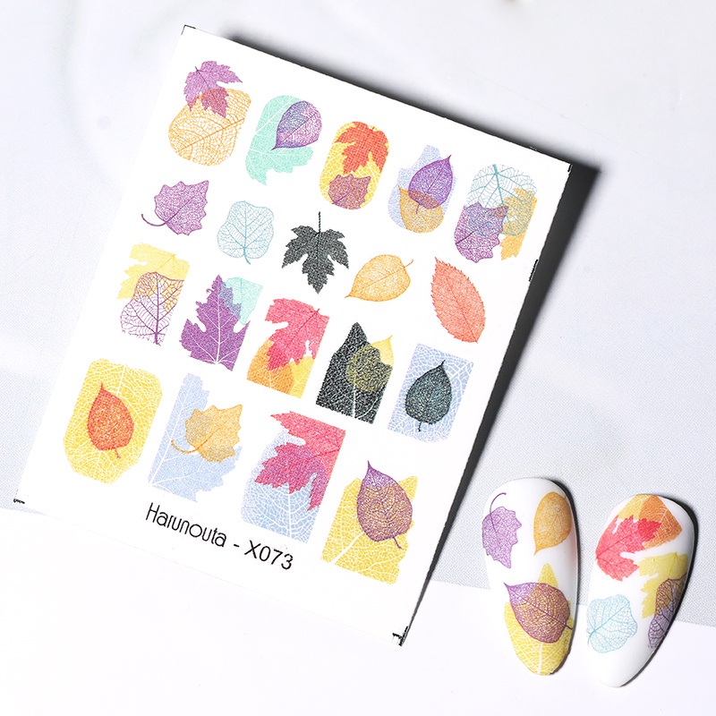 Stiker Kuku UV Gel Transfer Air Motif Daun Palem Warna Hitam Untuk Nail Art DIY