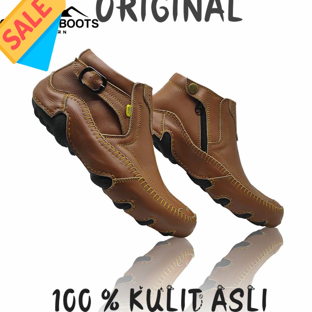 SEPATU PENTOPEL TINGGI BOOT SLETING KULIT ASLI ORIGINAL PREMIUM FORMAL PRIA COWOK KERJA KANTOR DINAS