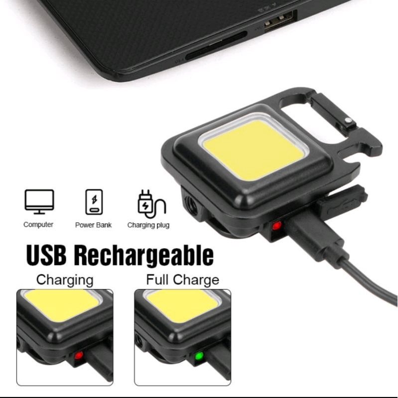 Lampu Senter Mini COB LED USB Rechargeable Gantungan Kunci Tas Senter Camping Keychain Light Multifungsi