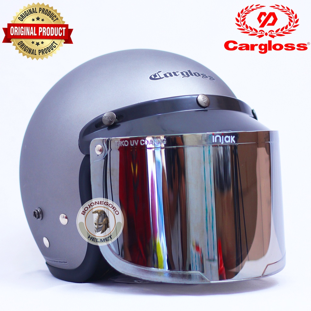Helm Cargloss SILVER DOFF Retro Helm Half Face Original Cargloss Free Visor