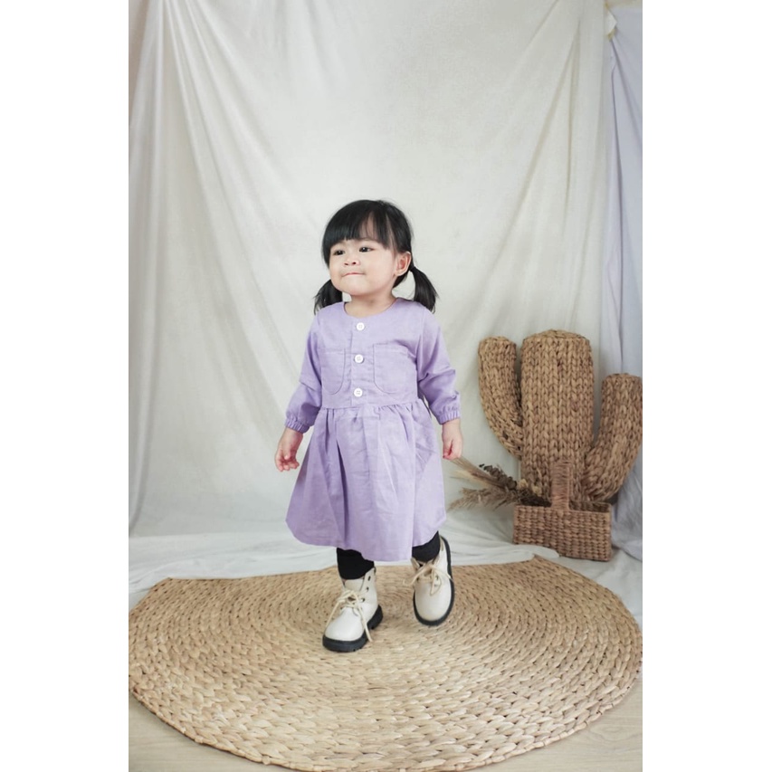 (Capung Kidswear) Dres Anak Polos Katun Rami Tangan Panjang Kimiko (1-6 tahun)