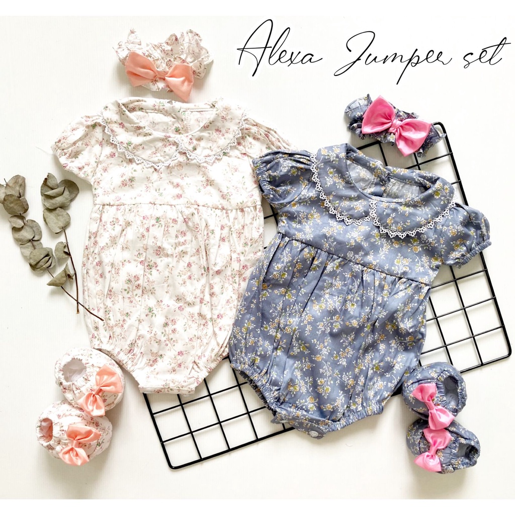 ALEXA / MICHA / CLARA / SAKURA / TALITHA / VALENTINA EMMA CHERRY BLOSSOM Bandana Sepatu Setelan Rok Bunga Pergi Lucu Fashion Anak Bayi Perempuan Cewe Lucu Terlaris-Alexa biru