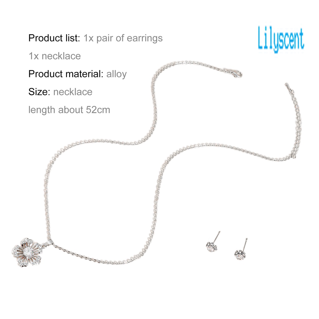 1 Set Kalung Dan Anting Bentuk Kepingan Salju Model Hollow Out Bahan Cubic Zirconia Untuk Wanita