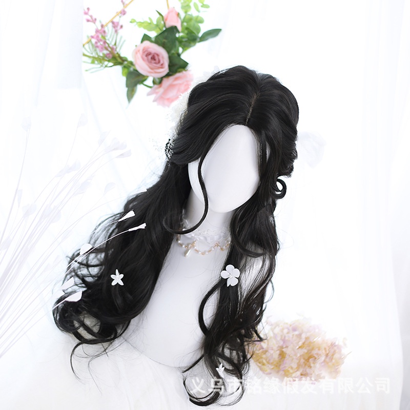 LOL-14 wig rambut palsu wanita princess wavy hitam kpop curly cosplay daily