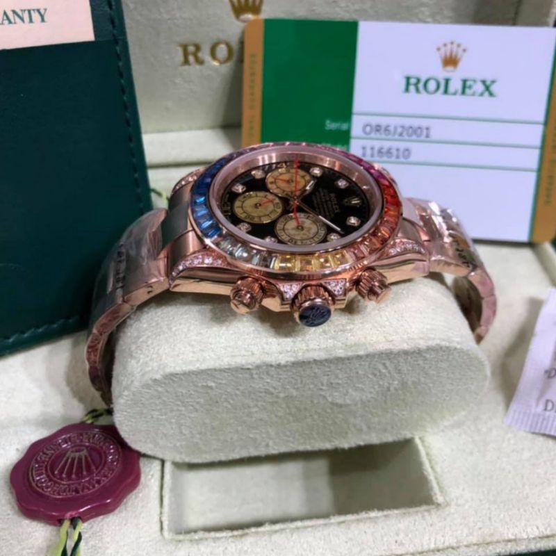 Jam Tangan Pria Rolex Automatic Rolex Daytona Rainbow Pelangi Diamond Rosegold 40mm premium