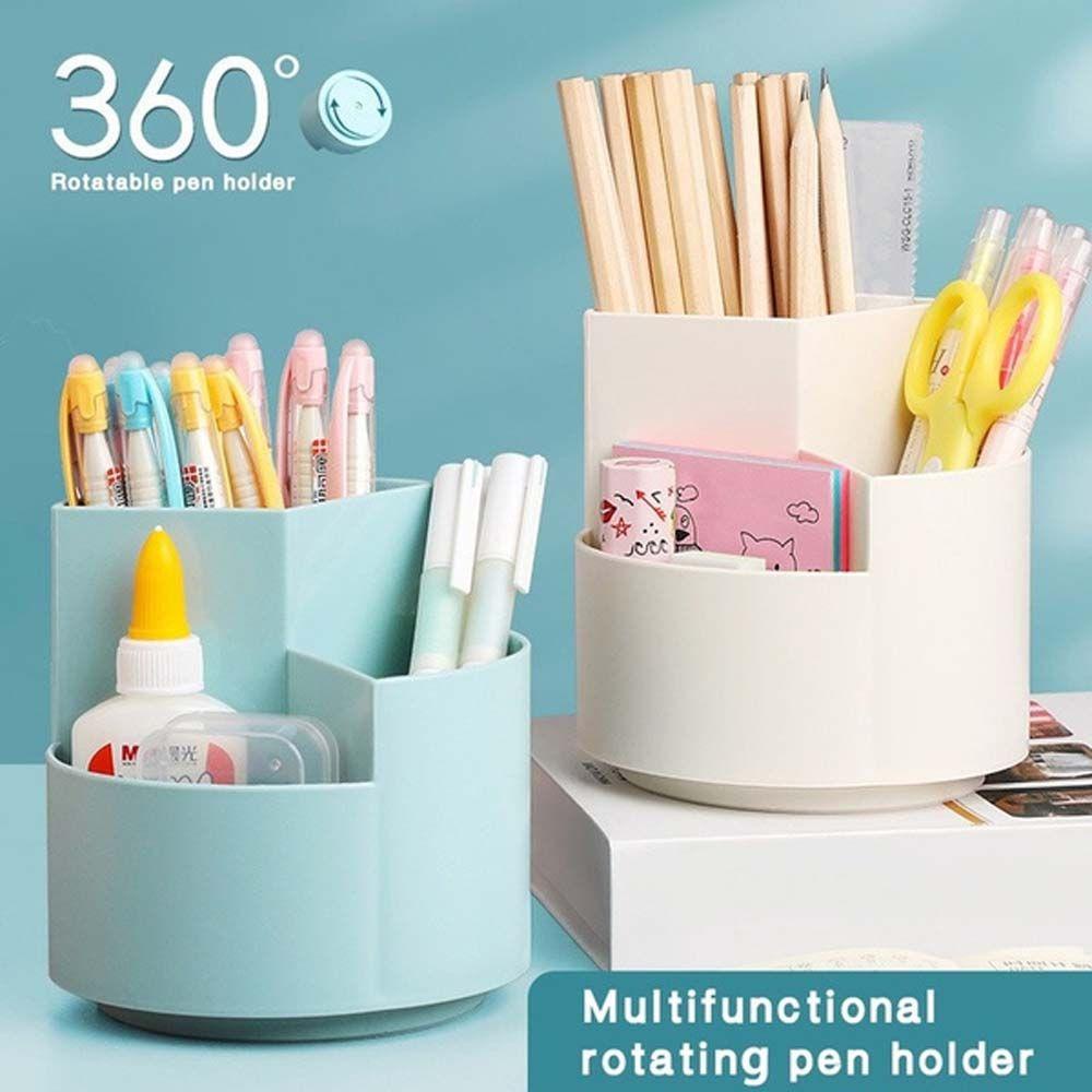 Lanfy Round Pen Holder Gift Kapasitas Besar Desktop Storage Box Make up Brush Holder Berputar 360derajat Tiga Slot Tempat Penyimpanan Brush Kosmetik