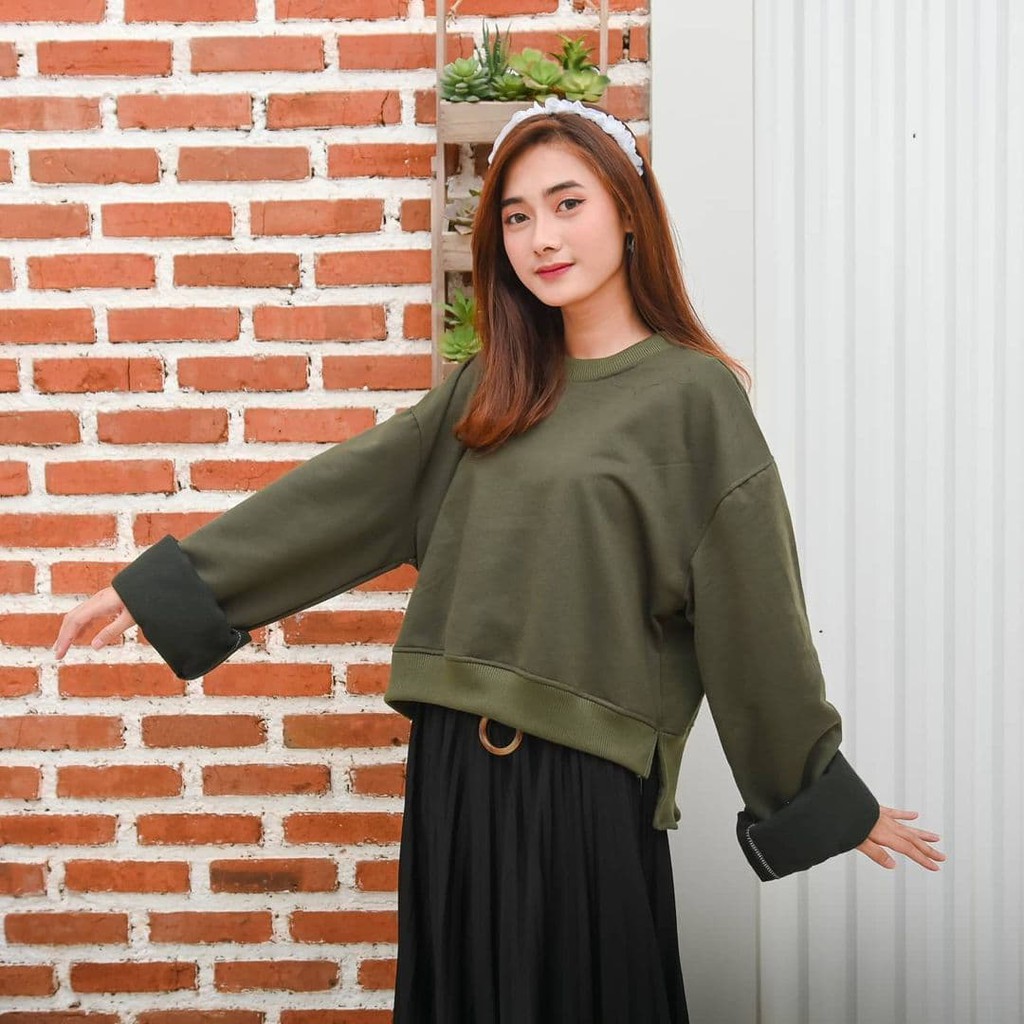 Nara Grosir - Kawaii Oversize l Sweater Crop Wanita