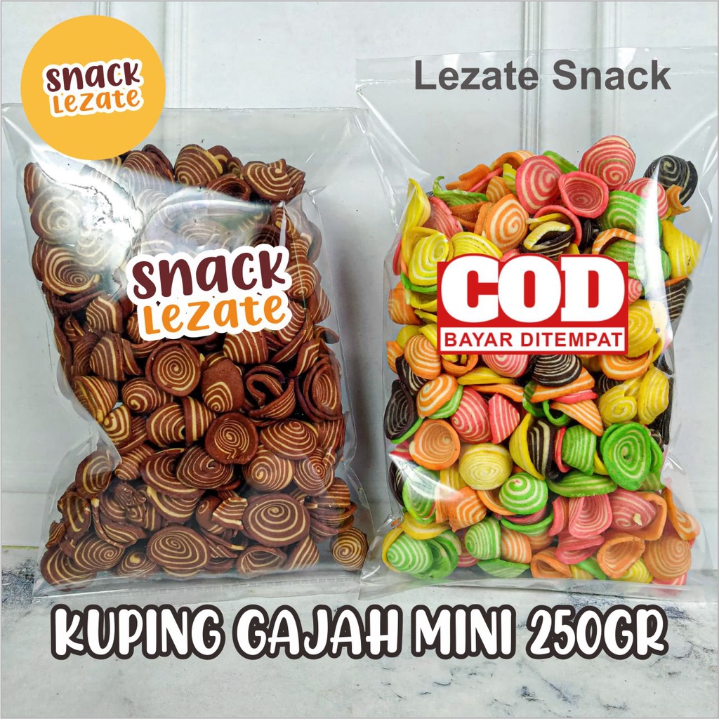 

Kuping Gajah Mini 250gr Kiloan Murah / Kue Kuping Gajah Warna Warni Cemilan Jadul Gurih Renyah Lezate Snack