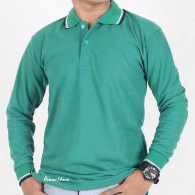 Huluan Store Kaos Polo/Kaos Berkerah Lengan Panjang  Grosir Gratis Ongkir- Hijau Tosca