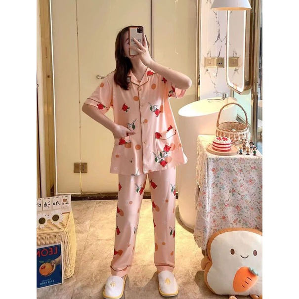 Piyama cp kancing jumbo import/baju tidur cp wanita import murah C08T