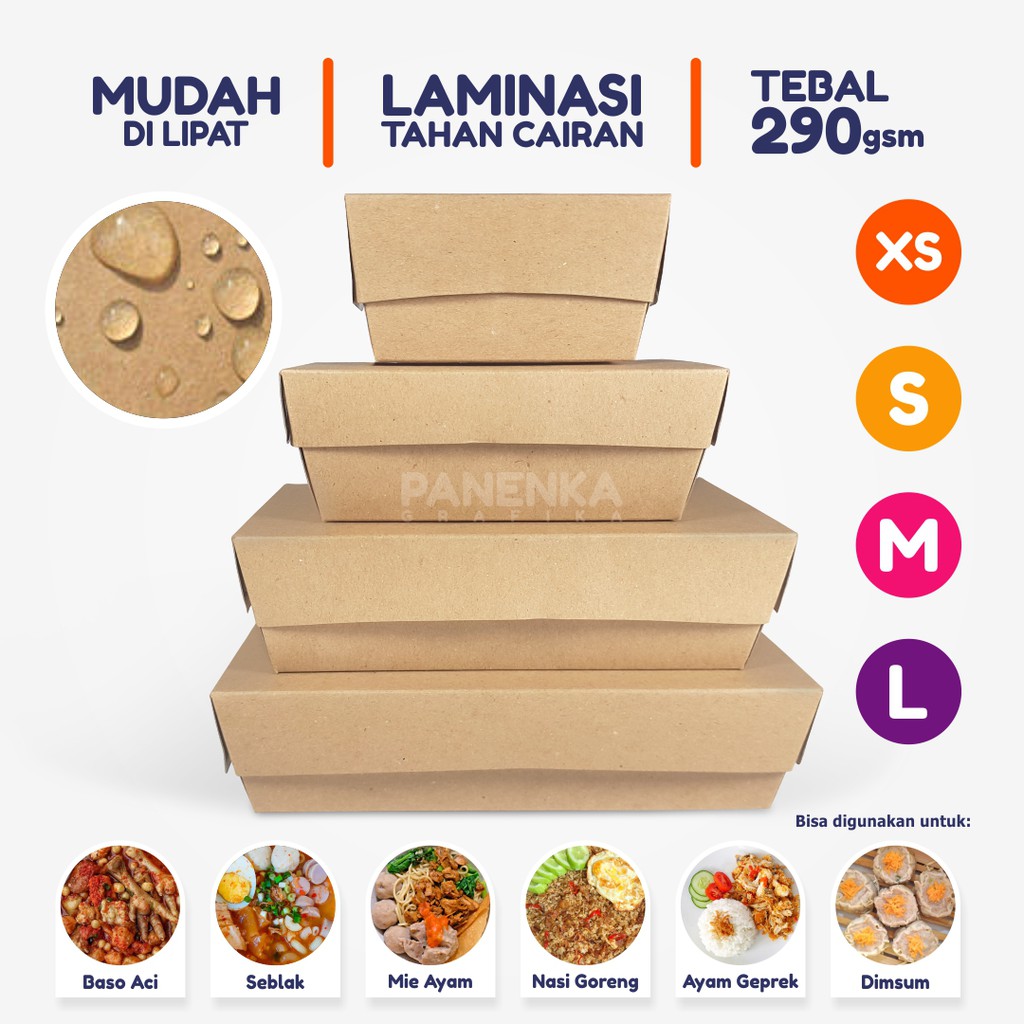 Lunch Box Paper Kraft Coklat Laminasi Ukuran s/m/l Tebal 290gsm