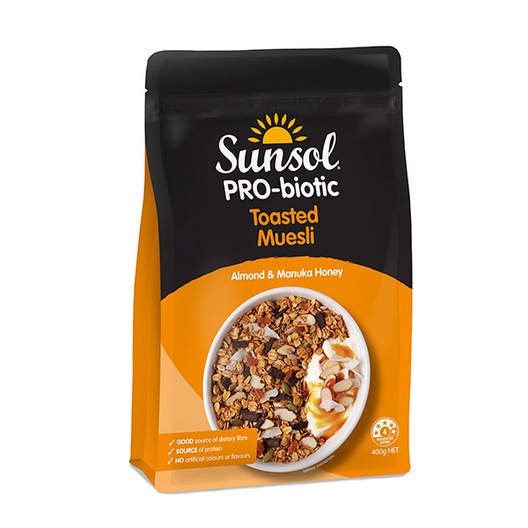 

sunsol probiotic almond & manuka honey 400gr | sarapan | muesli