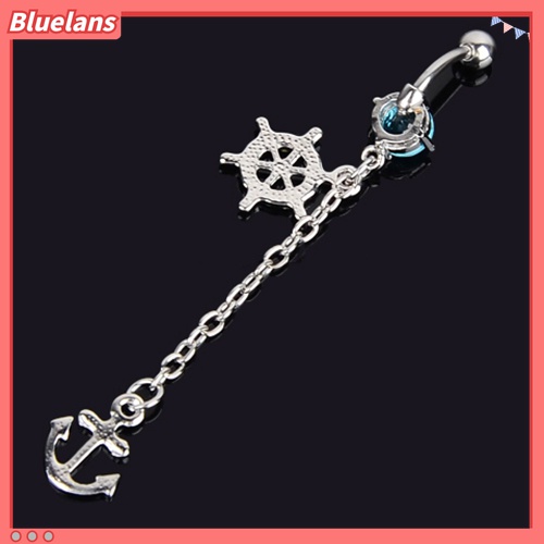 Cincin Tindik Perut Desain Jangkar Roda Aksen Berlian Imitasi Untuk Wanita