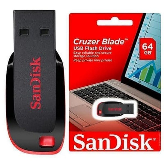 USB FLASHDISK FLASDISK FLASH DISK DRIVE MEMORY SANDISK CRUZER BLADE 64GB CZ50 PC LAPTOP KOMPUTER