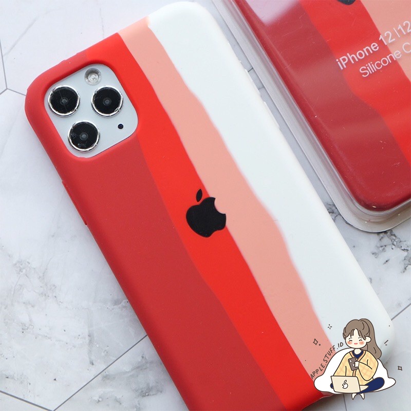 RED WHITE STRIPE  PREMIUM SILICONE CASE - For iPhone 7+ 8+ X XR XSMAX 11 11PRO 11 12 PRO PROMAX