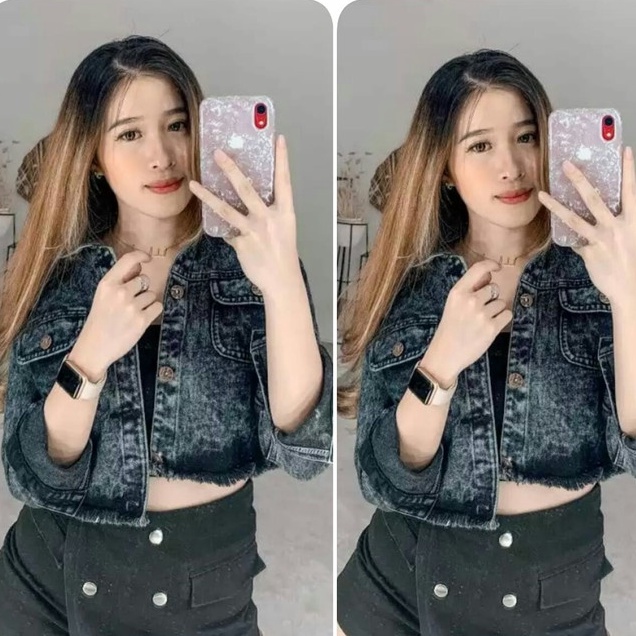 Jaket Jeans Oversize LD 110 - 150 // Jaket Jumbo Saku Wanita Sandwash Denim Premium-DISY SW HTM LD100