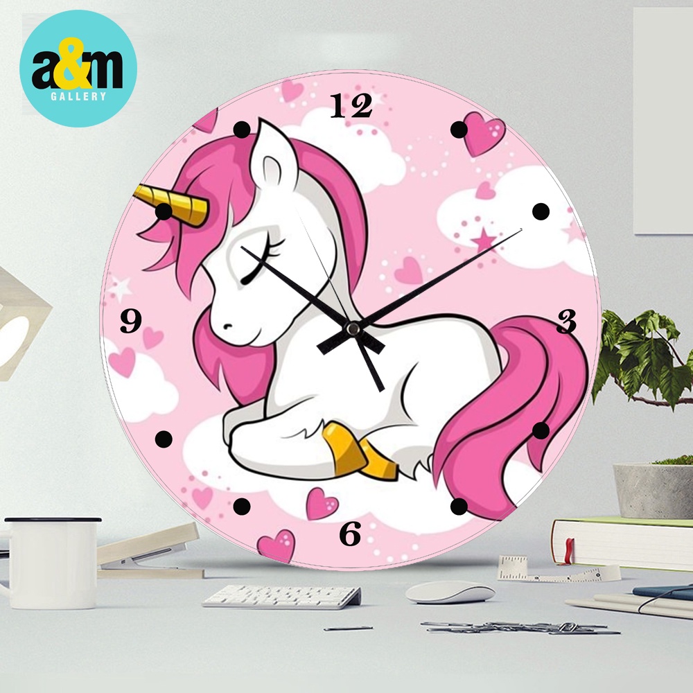 Jam Dinding Kayu UNICORN LUCU Ukuran 20 x 20 cm - A&amp;M