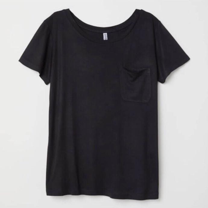 KAOS WANITA  KAOS WANITA HNM H&M BASIC POCKET TEE BLACK ORIGINAL MURAH HITAM POLOS {PRODUK
