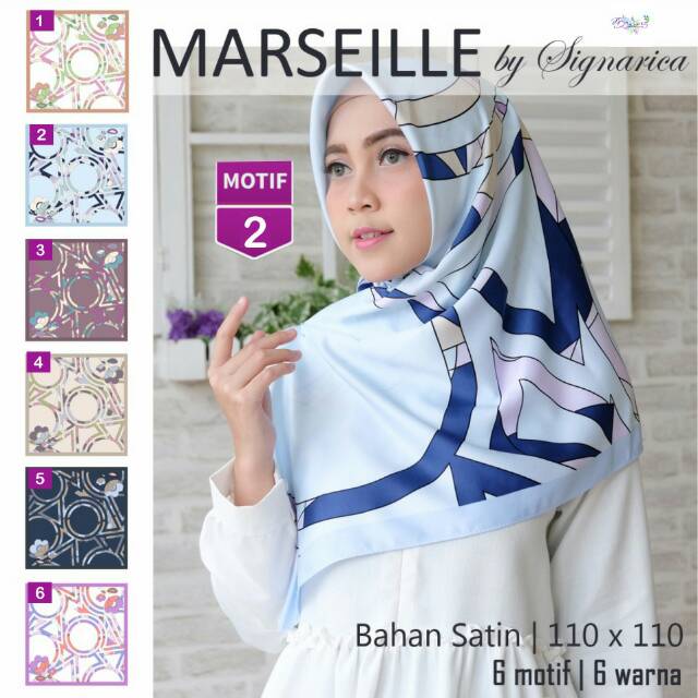 Jilbab Segiempat Marseille Satin Motif 2 By Signarica Hijab Scarf Premium - Square Kerudung Orignal