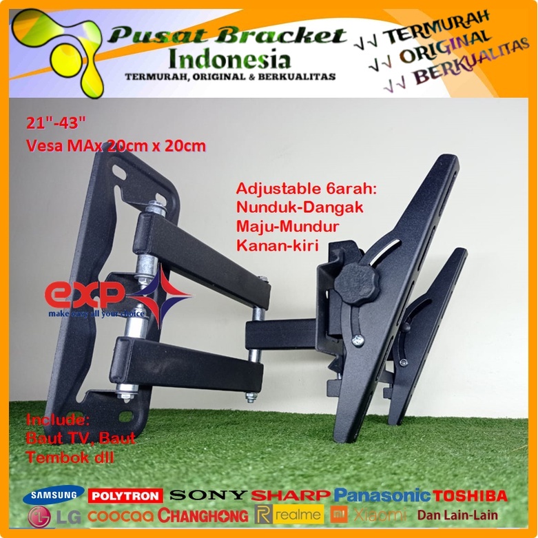 Bracket TV XIAOMI 14 s/d 43 inch 6 ARAH FULL BESI SUPER KOKOH GARANSI 100% ORI