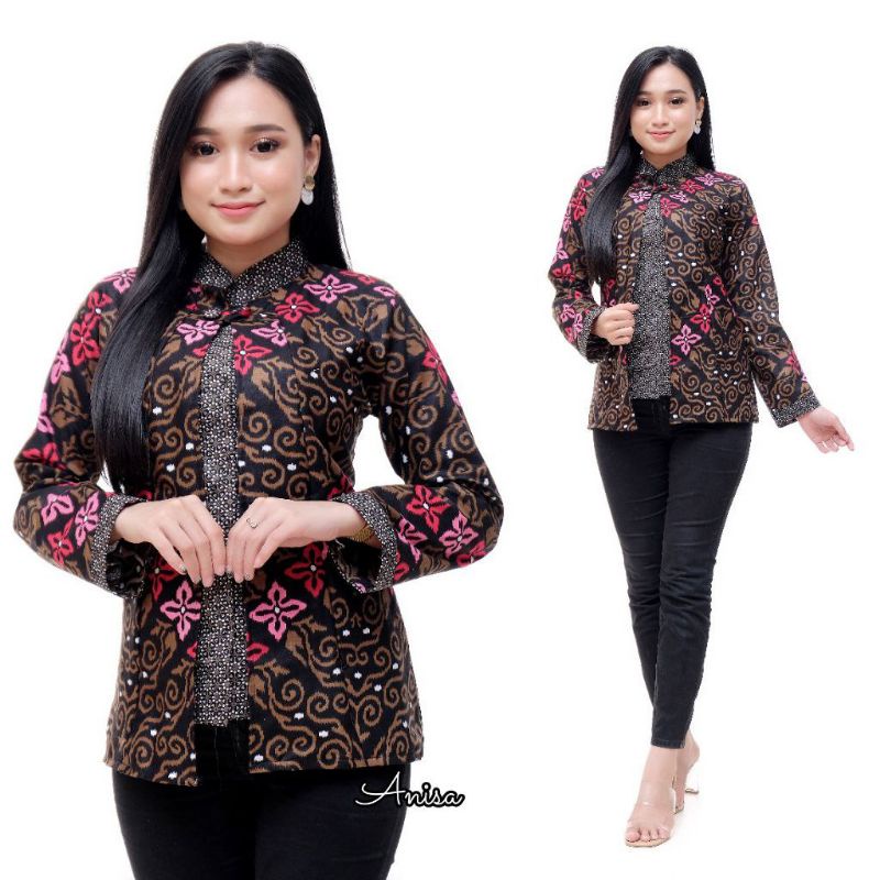 tey-17 Batik wanita ASJ SA HRB026 Kenongo Kemeja Tosca Pendek-Bol bintang pink