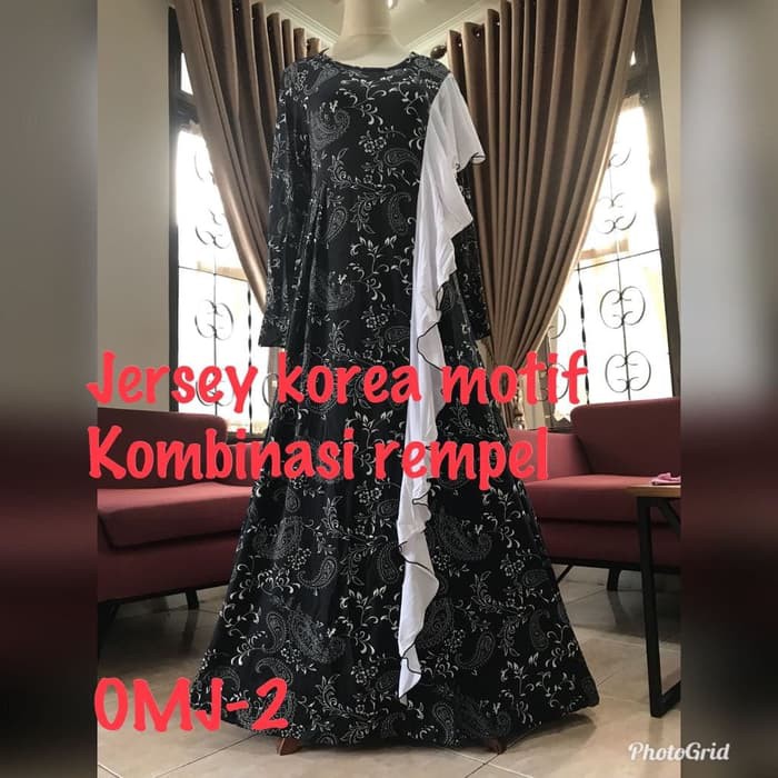 Gamis Jersey Motif Bunga - Putih