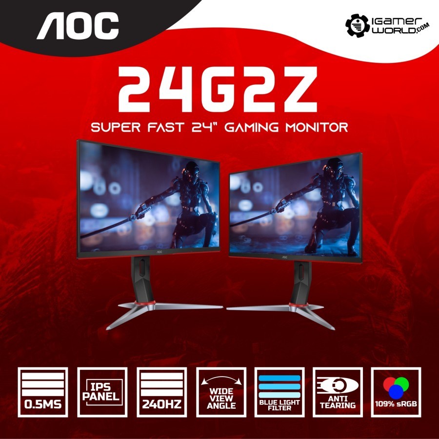 AOC 24G2Z 23.8" 240Hz FHD 1080p HDR 0.5ms IPS Gaming Monitor sRGB 109%