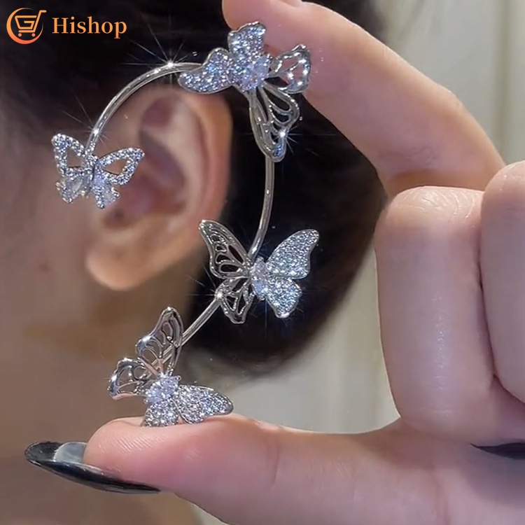 Crystal Shining Butterfly Clip Earings Metal Gold Silver Non-Piercing Clip Earrings for Women Fashion Jewelry Accessories