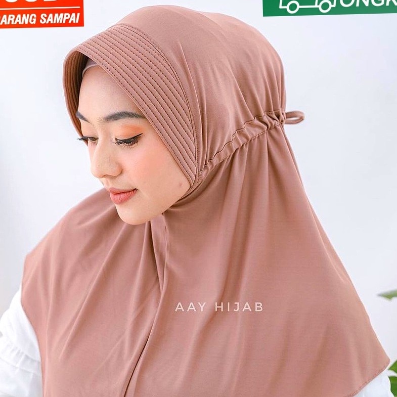 Jilbab Bergo Wanita Model Serut Bahan Kaos UKuran S M L XL Jumbo Superjumbo