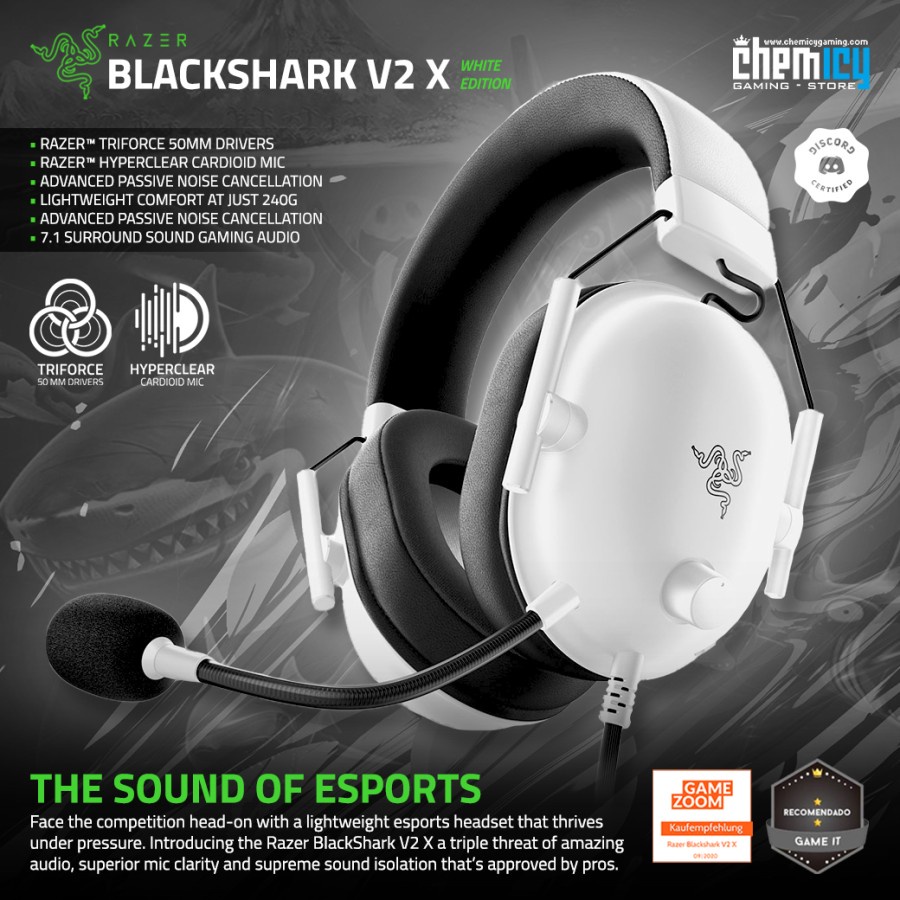 Razer Blackshark V2 X White 7.1 Surround Sound Gaming Headset