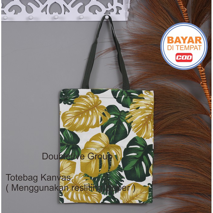 TOTE BAG WANITA TOTEBAG PRIA CANVAS MOTIF GOOD QUALITY WITH RESLETING KODE - 028