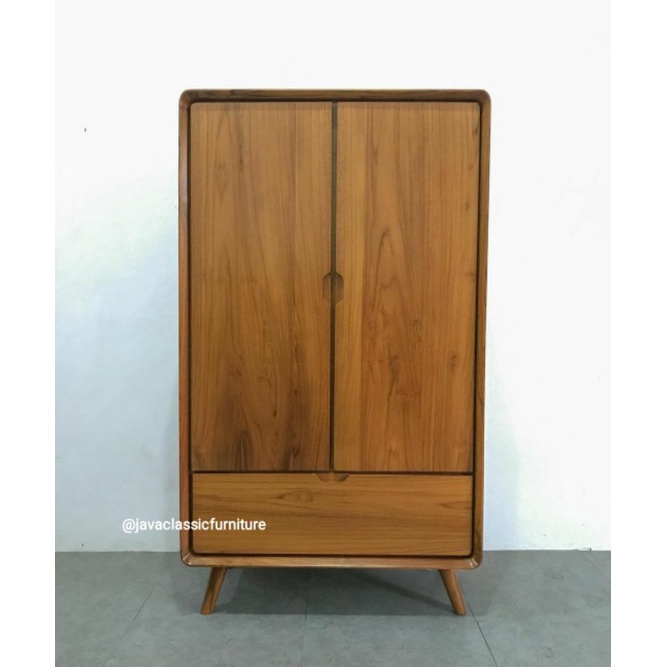 ALMARI KECIL ANAK MINIMALIS BUFET RETRO DRAWER PINTU 2 LEMARI CABINET LACI KAYU JATI FINISHING NATUR