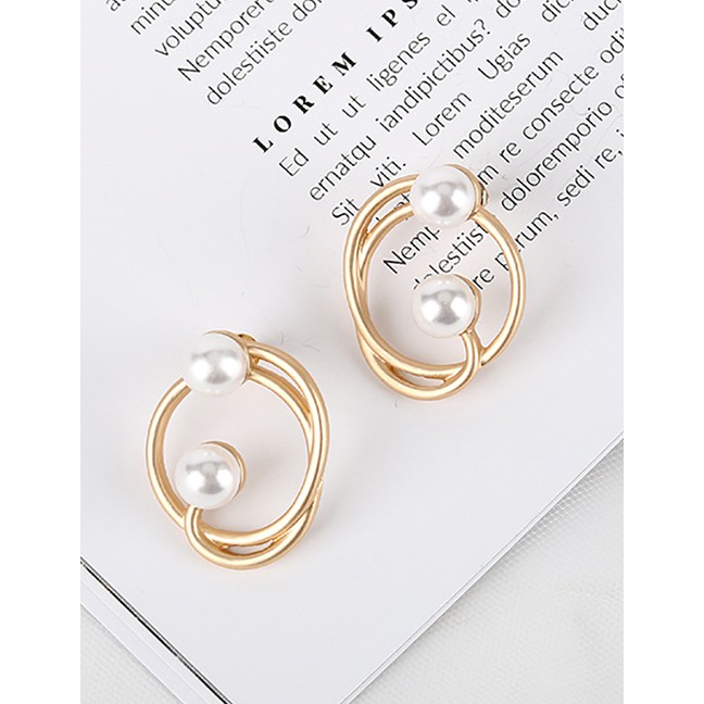 LRC Anting Tusuk Fashion Golden Irregular Pearl Alloy Hollow Earrings K41583