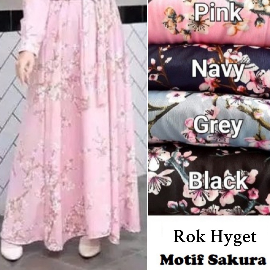 (1KG = 6pcs) ROK MUSLIM HYGET BUNGA MAYUNG - ROK MOTIF SIMPLE PANJANG MURAH maxi skirt jumbo wanita-Rok Sakura - GREY