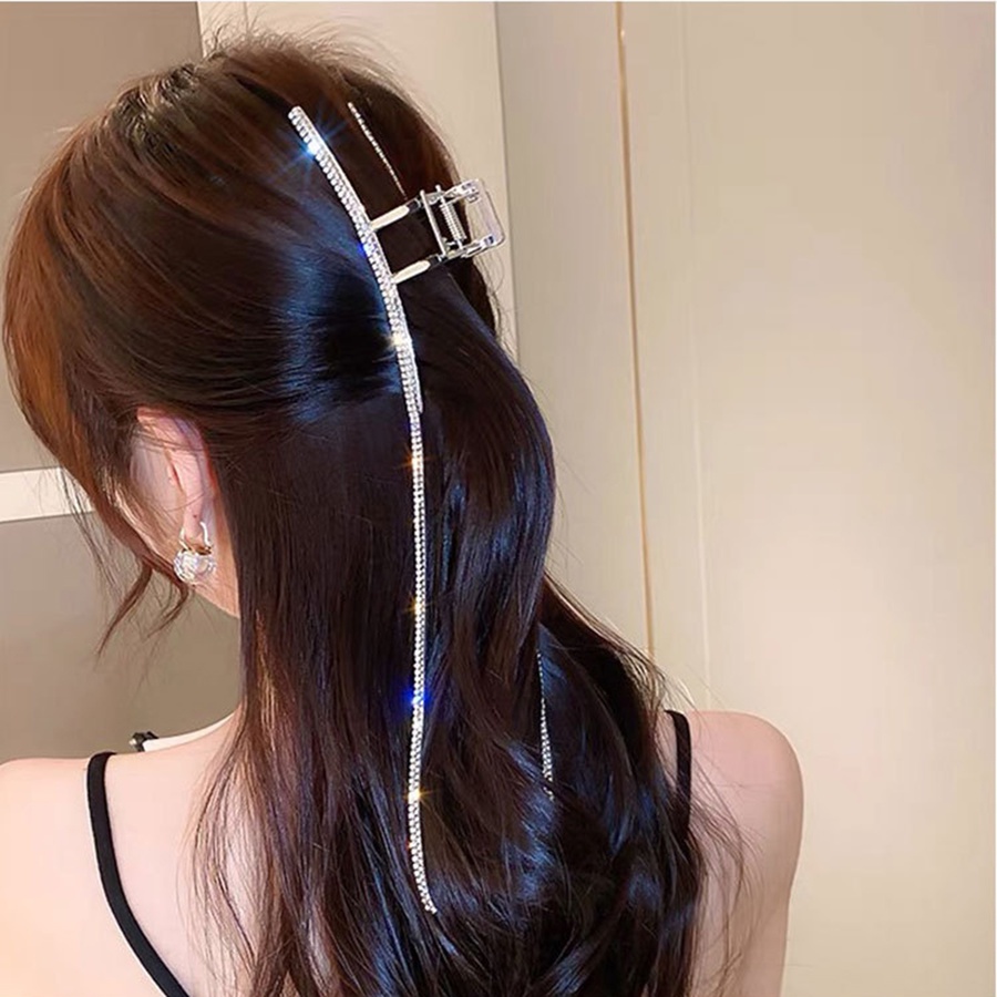 Jepit Rambut Model Rantai Rumbai Bahan Alloy Aksen Berlian Imitasi Gaya Korea Untuk Wanita