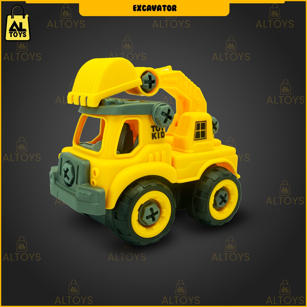 Mainan Bongkar Pasang Mobil Kosntruksi Engineering Construction Vehicles Set 4 Pcs DIY Assembly Excavators Bulldozer Dump Truck Take Apart Trucks