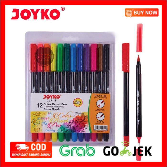 

(BISA COD) Joyko Color Brush Pen Double Tip Dua Mata Pena Kuas 12 Warna CLP-13