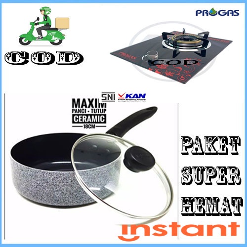 PAKET  ISI 2PCS MAXIM Neostone Wajan Panci Saucepan 18 Cm Ceramic + PG TANAM 1 TUNGKU ORI