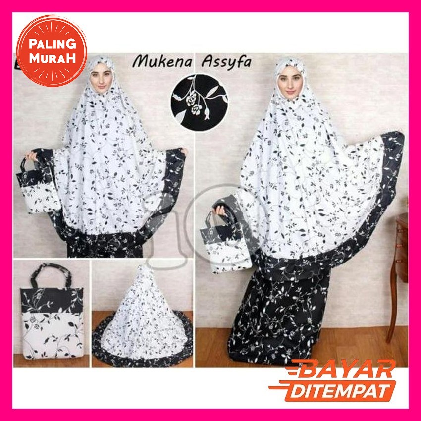 Mukena Rayon Yasmin Motif Bunga Vzad-092Warna: Hitam, Marun, Navy, Coklat Ukuran: All Size (Silakan 