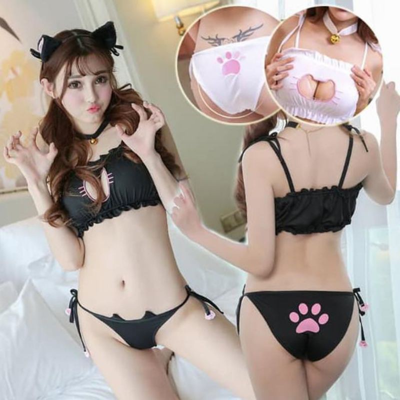 Lingerie Seksi Kostum Cosplay Anime Seksi Nekomimi Sexy kucing Kitty wanita