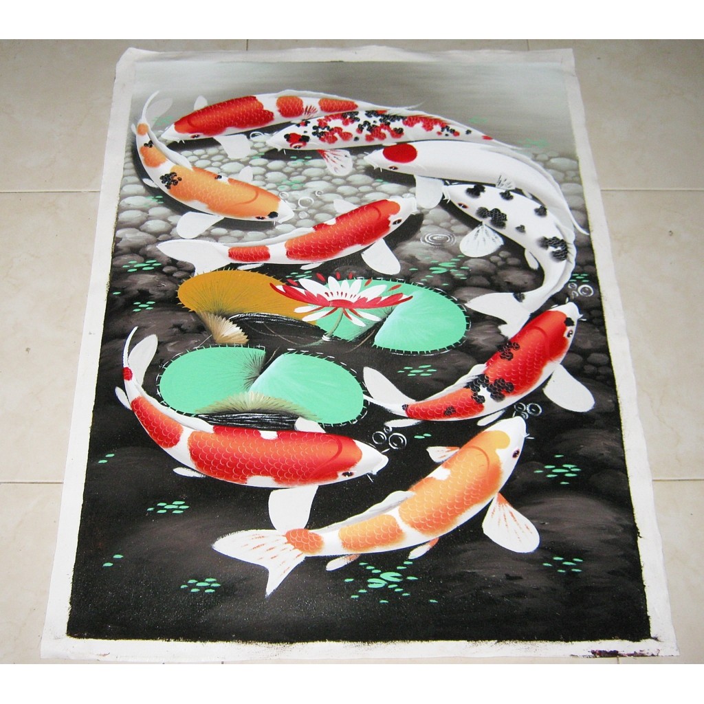 Lukisan Ikan Koi Bentuk Angka 9 (Nuansa Hitam)