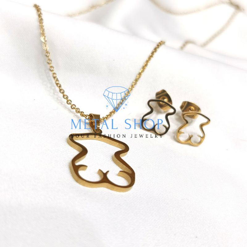 Kalung set anting korea titanium model Bear