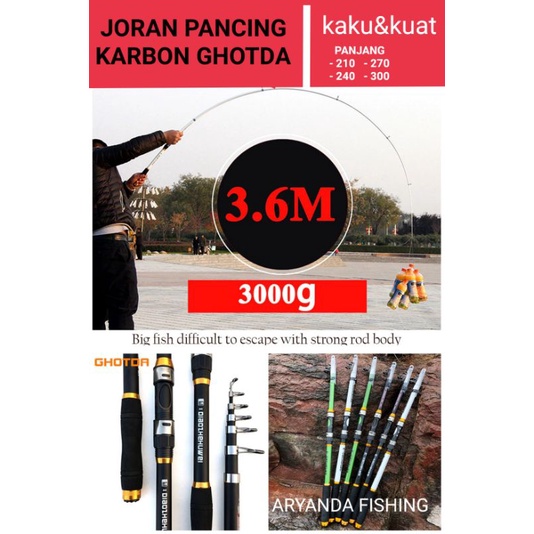 joran telescopic karbon panjang 2.1-3meter max drag 10kg