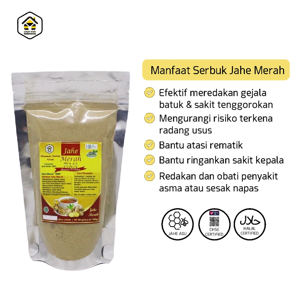 Bubuk Jahe Merah Murni Kemasan 250 Gram Kualitas Premium