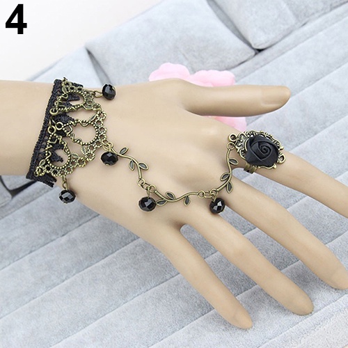 Hu Hu Hu Hu Hu Alat Bantu Pasang Kacamata♡ Gelang Sambung Cincin Bahan Lace Desain Bunga Gaya Retrogothic Untuk Wanita