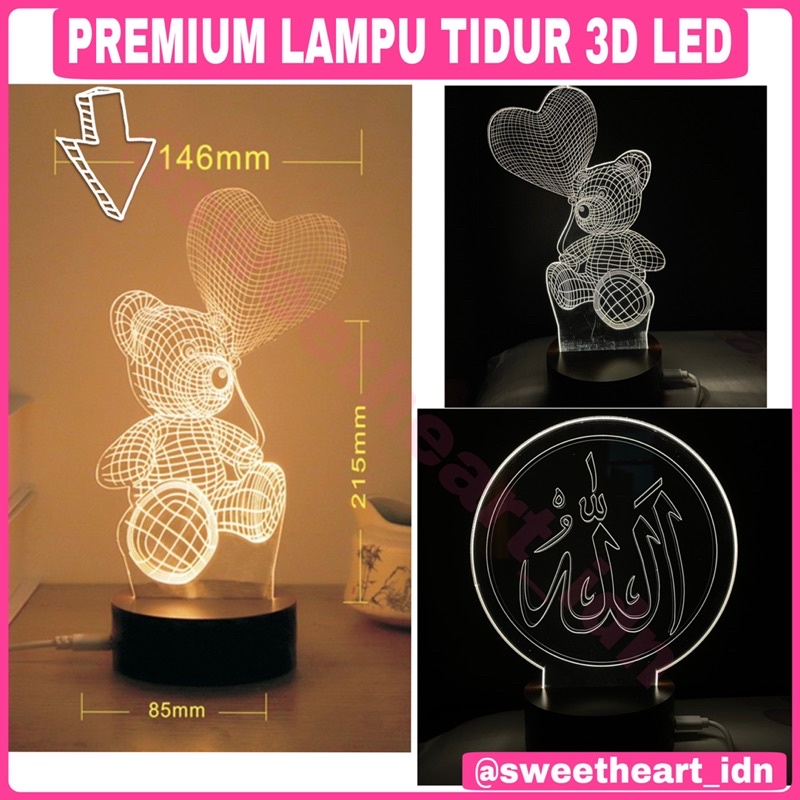 Lampu Tidur Akrilik 3D LED