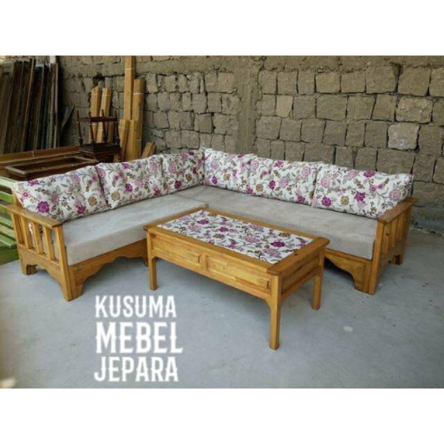 Kursi Sudut Kursi Tamu Model Minimalis Jok Kayu Jati (Kode 002)