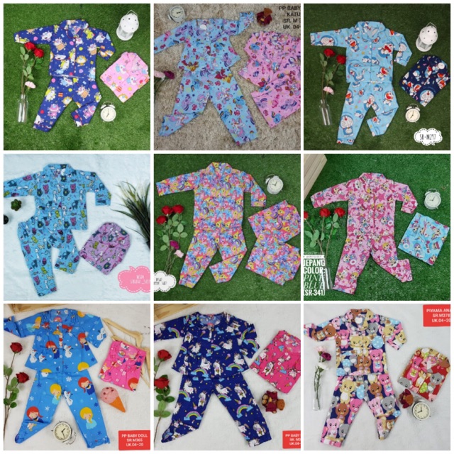 SETELAN BAJU TIDUR PIYAMA KATUN ANAK 2-7 TAHUN MOTIF RANDOM CELANA PANJANG LENGAN PANJANG