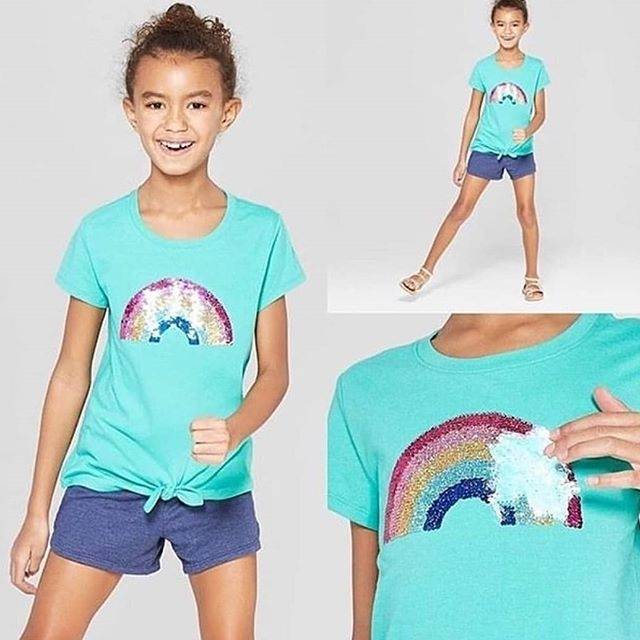 Bisa dewasa Kaos Cat and Jack Flip Sequin Toska Rainbow Bisa Bolak balik Anak baby perempuan cewek